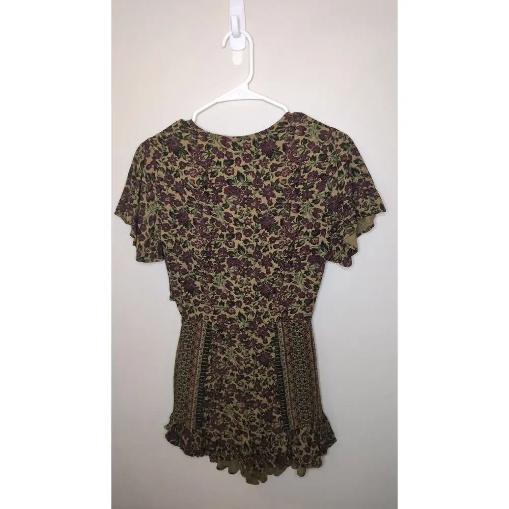 Free People Boho Floral Tie Front Romper Size 2 Festival